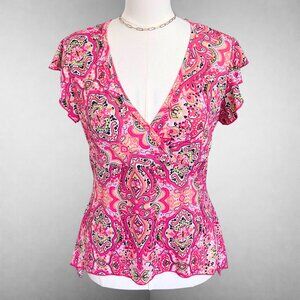 Y2K Cute Girl Pink Paisley Wrap-Style Top